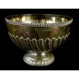 An Edwardian silver rose bowl or cup, with gadrooned border, part fluted decoration, on a domed