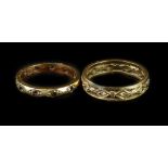 Two 9ct gold eternity rings, including one set with white stones, in diamond shaped rub over