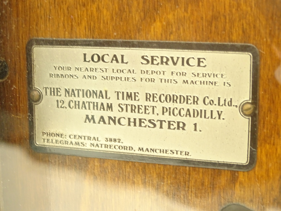 A National Time Recorder Company Ltd clocking in clock, the painted dial stamped St Mary Cray - Image 2 of 3