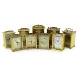 Various brass and brass effect carriage timepieces, to include Seth Thomas, Schiller, Estyma and