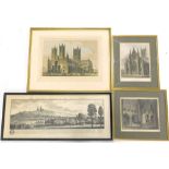 Various 19thC and later coloured monochrome engravings, relating to Lincoln, Lincoln Cathedral,