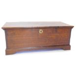 A 19thC oak deeds box, the hinged lid enclosing a vacant interior with single division, on bracket