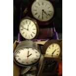 Various wall clocks, various makers and materials used. (2 boxes)Provenance: This timepiece formed