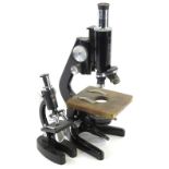 A Watson Barnet Service microscope, with chrome mounts, 36cm H, and a students or child's
