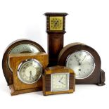 A collection of mantel clocks and timepieces, to include a miniature oak long cased clock, 31cm H,