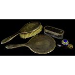 A collection of silver mounted items etc., to include a silver and tortoise shell hand brush,