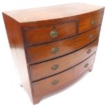 A 19thC mahogany bow fronted chest of drawers, the caddy top with a boxwood strung edge, above two