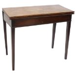 An early 19thC mahogany tea table, the rectangular top on square tapering legs, 88cm W.