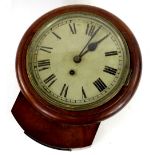A Victorian mahogany drop dial wall timepiece, the painted dial with Roman Numerals, with a brass