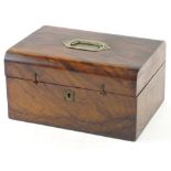 A Victorian walnut jewellery box, the domed lid inset with a silver plated recessed handle, 27.5cm