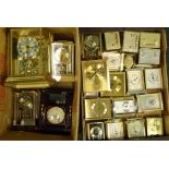 A quantity of brass mainly battery operated carriage type clocks and mantel clocks etc.Provenance: