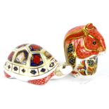Two Royal Crown Derby paperweights, comprising a squirrel with silver stopper and a turtle with