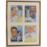 After Rob Perry. A set of signed coloured prints of The Cricketers, Alan Donald, Curtly Ambrose,