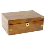 A Victorian mahogany and brass bound writing box, with a fitted interior, 34cm W.