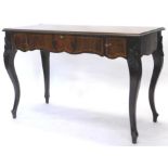 A 19thC Continental rosewood centre table, the rectangular top with a boxwood strung top, above a