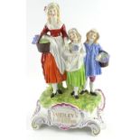 A porcelain Yardley's lavender soap advertising stand, cast with a lady and two children, the base