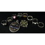 Various silver dress rings, to include mainly stone set, including imitation amber, imitation moon