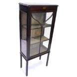 An Edwardian mahogany and simulated marquetry display cabinet, with a single glazed door, on