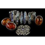 Various silver and other jewellery, comprising a silver and imitation amber dress ring and a pair of