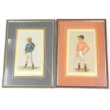 After Spy. James Woodburn and the Demon, Victorian Vanity Fair prints of jockeys, a pair, 36cm x