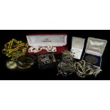 A quantity of costume jewellery, to include beaded necklaces, silver tigers eye necklaces, Murano