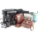 A quantity of binoculars, eye glasses etc., various makers.