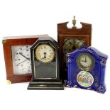 Various mantel clocks, to include an American example with ebonised case, a German wall clock,