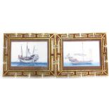 A pair of 20thC Chinese prints, each depicting junks, in elaborate frames, later reproductions, 37cm