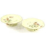 A pair of Royal Worcester porcelain tazza, each decorated with flowers on a pale yellow ground, 24cm