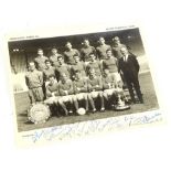 A Manchester United signed photograph, for the league champions 1964-65, various signatures.