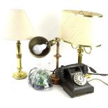 Various collectors items, to include a Tiffany style novelty tortoise table lamp, copper and brass