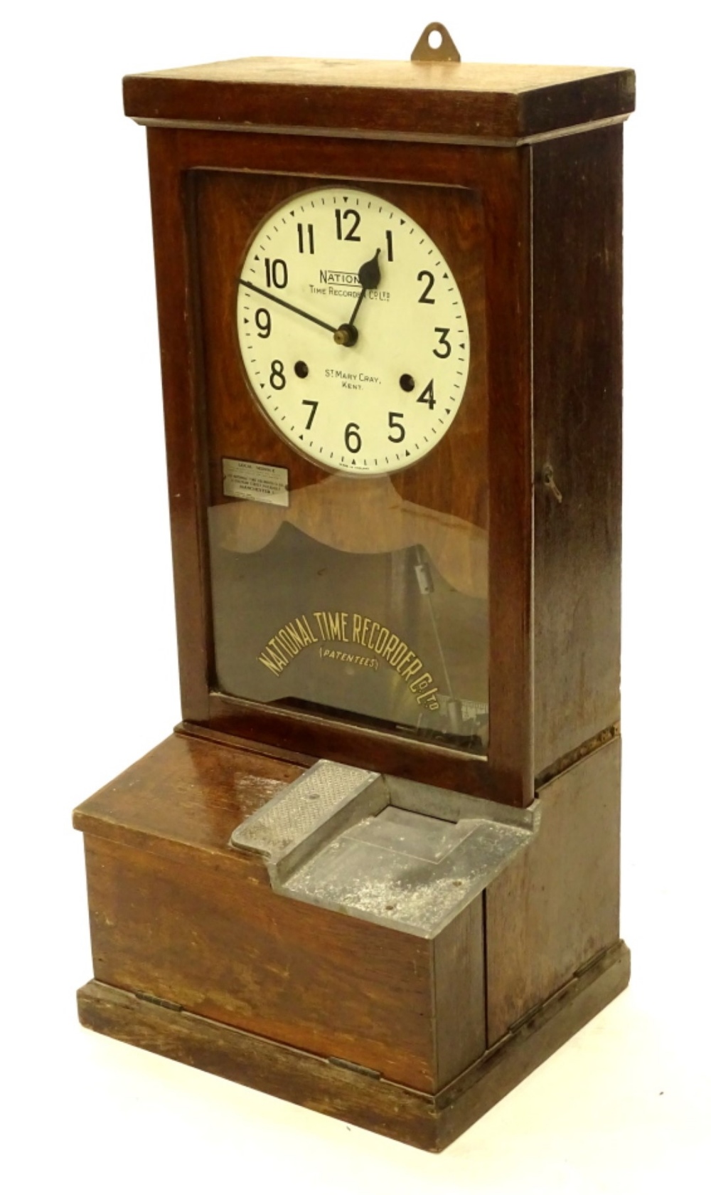 A National Time Recorder Company Ltd clocking in clock, the painted dial stamped St Mary Cray