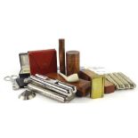 Various cigar cases, to include copper, silver plate, brass, wooden small humidor type, other