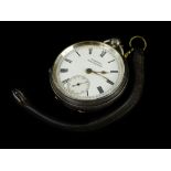 A H Samuel of Manchester silver pocket watch, with white enamel dial and roman numeral, key wind,