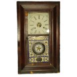 A late 19thC American wall clock, in rosewood case, the painted dial above a verre eglomise panel (