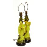 A pair of American painted composition table lamps, each modelled in the form of an oriental lady