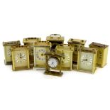 Various modern brass and brass effect carriage type clocks, to include Metamec, President etc.