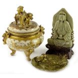 Various oriental items, to include a soapstone carved buddha on a shaped base, a Japanese Satsuma