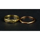 Two 9ct gold dress rings, to include one set with tiny white stones, and another with etched