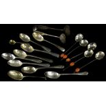 A collection of silver spoons etc., to include a pair of tongs each engraved with fish etc., 5½oz.