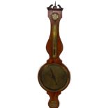 A George III satin wood wheel barometer, with swan neck pediment with urn finial, silvered