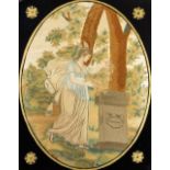 A Regency silk work embroidery, Shakespeare's Grave, in a glazed frame with gilt floral patera,