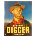 A mid 20thC tin Player's Digger Tobaccos advertising sign, a gentleman in hat smoking pipe, no.