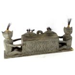 Tribal Art. An African ceremonial type tattoo box, carved with monkey type figures, geometric