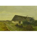 Hans Agersnap (1857-1925). Country landscape with figures and thatched cottage, oil on canvas,