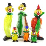 A set of three Murano glass clowns, each with original metallic label, the largest 22cm H and