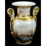 WITHDRAWN PRE SALE BY VENDOR. A late 19thC Paris porcelain two handled vase, decorated