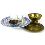 Various continental items, to include a modern Iznik charger, middle eastern enamel bowl, a brass