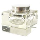 A late 19thearly/20thC square section cut glass inkwell, with silver mounts, London assay, date