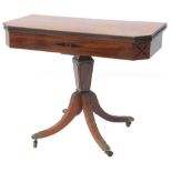 A 19thC mahogany card table, the rectangular top with later satinwood cross band above an ebony